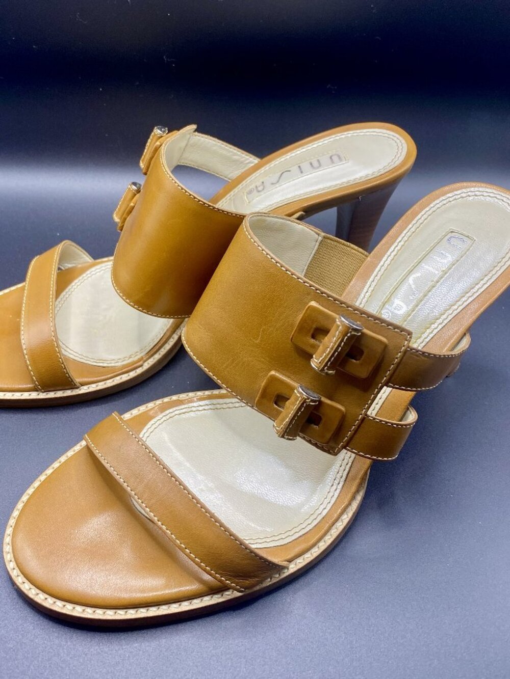 Unisa Open Toe Slide Heels Brown Genuine Leather Upper 8M